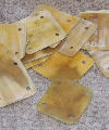 Hand steamed, flattened and polished cattle horn cards for tablet weaving decorative braid. Size: approx. 40mm square